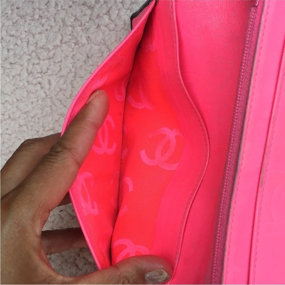 Chanel Black Cambon Quilted Leather Wallet Hot Pink Interior Black CC Classic
